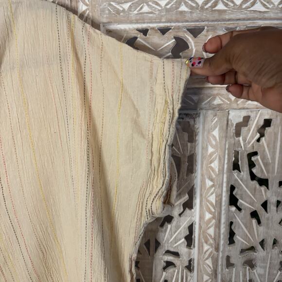 Studio West Shirt Women’s Beige Multi Color Striped Short Sleeve Textured Boho M - Picture 3 of 7